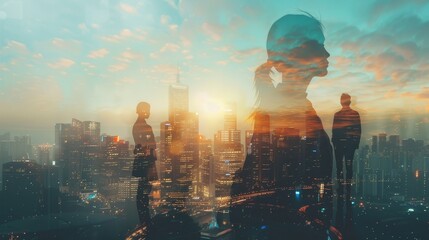 Business, Finance and Investment Concepts: Double exposure of business