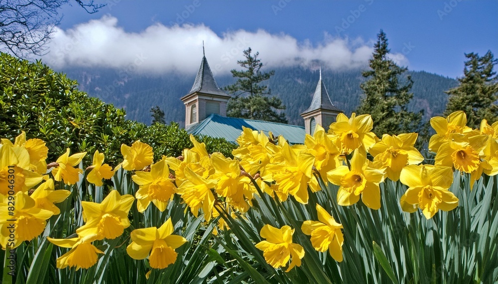 Poster canada british columbia butchart gardens yellow daffodils