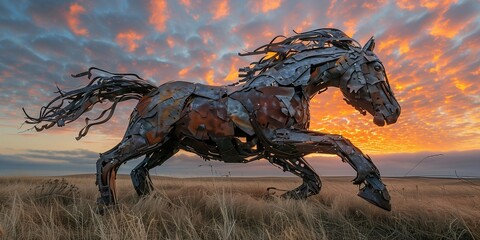 Fototapeta premium Galloping Beauty: Handcrafted Horse Sculpture, generative ai