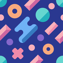 Colorful geometric shapes on a blue background pattern