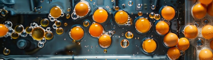 Overhead view of eggs flowing seamlessly