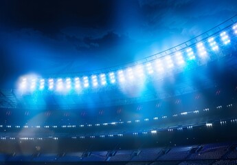 Fototapeta premium A brightly lit football stadium at night creates a dynamic sports background.