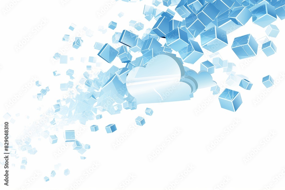 Poster digital illustration of cloud technology with data flow, symbolizing cloud computing, online storage, and the connectivity of modern digital networks, Generative AI