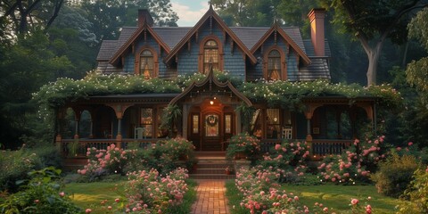 Fototapeta premium Charming Historic Home with Wraparound Porch, generative ai