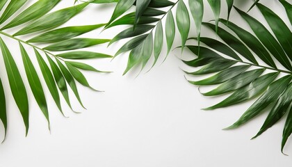 tropical leaves banner on white background with copy space