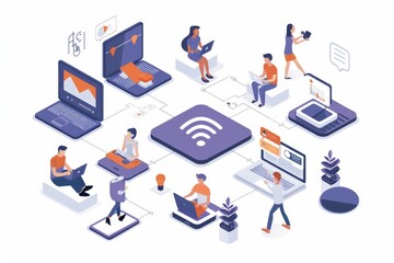 Obraz premium Illustration of a Wi Fi network connecting various devices, emphasizing the importance of seamless connectivity in a tech savvy and digitally integrated environment