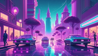 Purple cyan neon city