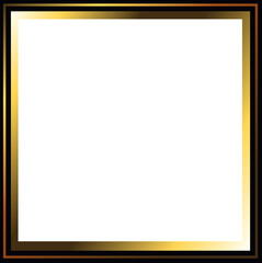 realistic golden square frame. Gold or copper corners, golden photo frame template on transparent, png.