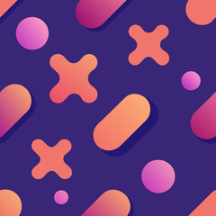 Seamless pattern with circles and crosses on purple background