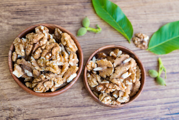 Raw Walnuts in a wooden bowl