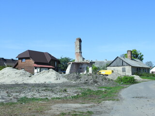 the house has been ruined, only a chimney stove left