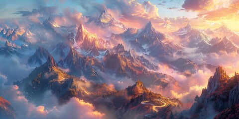 Naklejka premium Scenic Mountain Road at Sunrise, generative ai