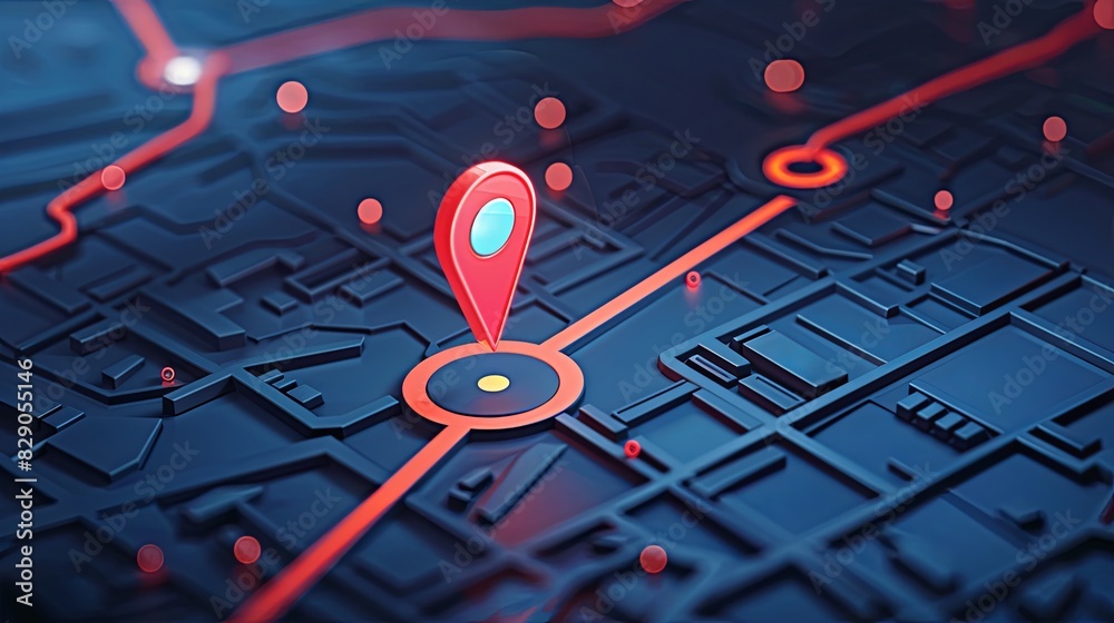 Poster GPS tracking map with a red marker illustrating location. Isometric abstract map background. Generative AI
