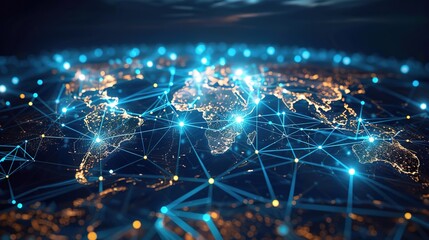 Glowing world map highlighting global networks and technological innovation in a digital age