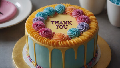 cake with thank you written on it