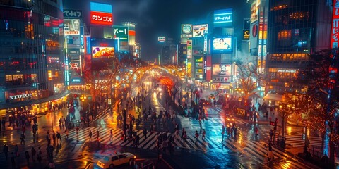 Fototapeta premium Electric Atmosphere in Tokyo's Shibuya District, generative ai