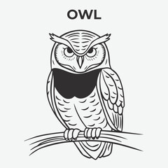 Owl bird Detailed Outline for Artistic Coloring. Vector Illustration