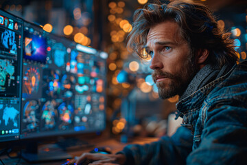 Obraz premium A graphic designer creating visually stunning illustrations, blending artistry with digital technology. Concept of graphic creativity and design. Generative Ai.