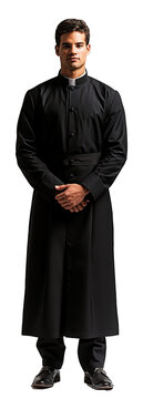 young male Priest wearing a soutane looking at the camera isolated on a transparent background PNG	