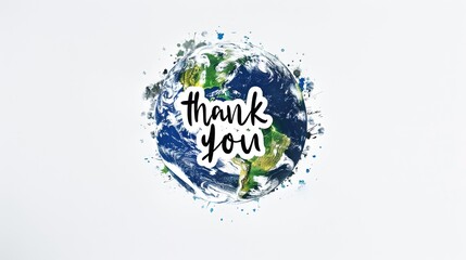 A graphic illustration of Earth with the words "Thank you" written across it