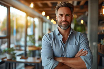 restaurant owner posing for a photo in his restaurant