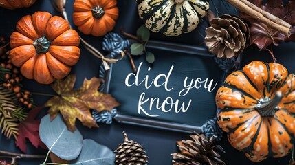 Autumn-themed display with pumpkins and a "did you know" message