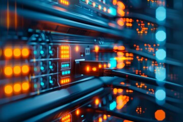 Abstract network technology data center fiber optic cable 5g connection future digital light