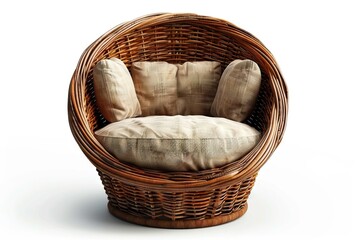 Obraz premium Wicker armchair with cushion isolated on white background