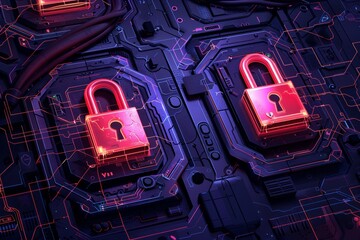 Close up of a digital padlock on a circuit board, highlighting cybersecurity, online protection, and the importance of safeguarding digital information in a high tech and sleek design