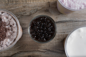 A top down view of a bowl of boba.