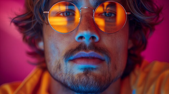 Gen-z handsome fashionable male, wearing neon stylish clothes, retro style in the style of vapourware fashion with copy space. Art concept.