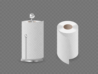 3d Vector Paper Towel Roll And Dispenser Isolated On Transparent Background. Clean, White Paper Towel For Kitchen Use