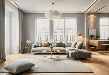 Fototapeta premium A minimalistic design idea of a modern apartment room