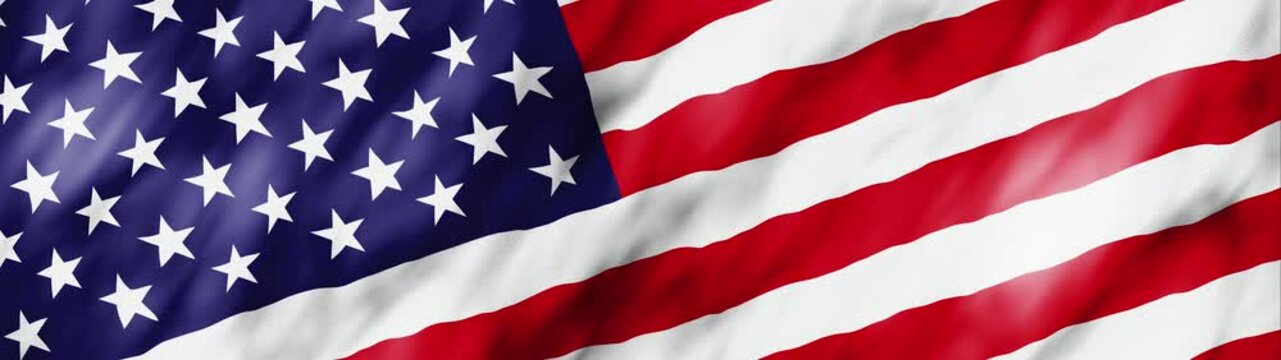 USA flag waving in the wind. Ultra widescreen. Looped animation