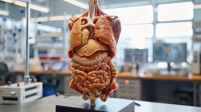 High precision human torso showing internal organs in educational setting
