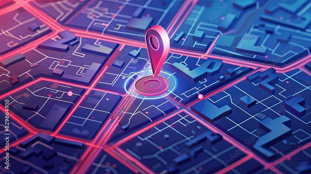 Leinwandbilder isometric gps tracking map with a red marker pinpointing a location on the street map. generative ai