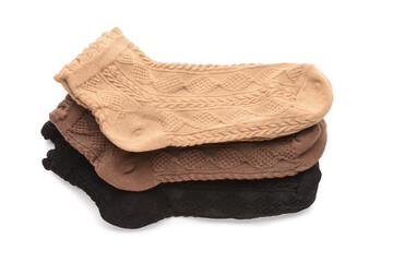 Different basic color socks on white background