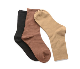 Different basic color socks on white background