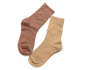 Different basic color socks on white background