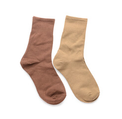 Different basic color socks on white background