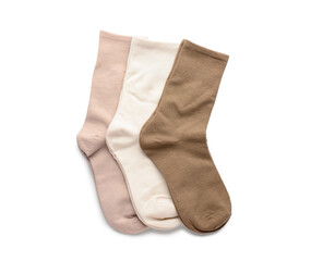 Different basic color socks on white background