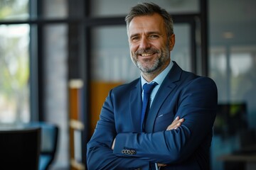 Fototapeta premium Confident mid aged CEO in office proud professional leader.