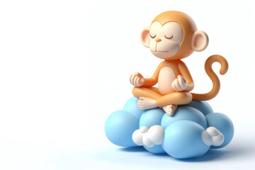 A monkey doing yoga sitting on a cloud.