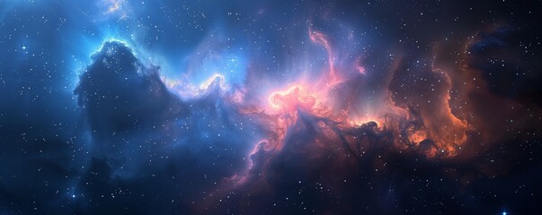 Scene of starry sky with clouds of nebulae drifting across