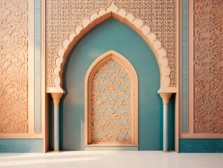 Obraz premium Islamic background with crescent and lantern, Ramadan and Eid Background, Islamic traditional ornamental photo and background, Muslim holiday Design