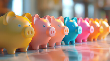 Obraz premium Colorful Piggy Banks in a Row