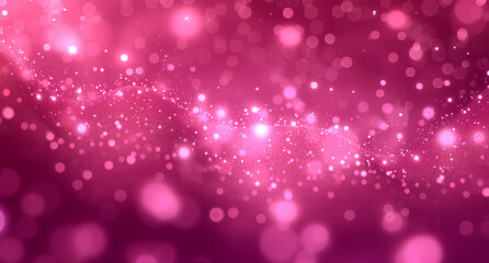 Bright pink lights and small particles are floating in purple background
