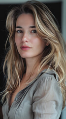 Fototapeta premium Digital influencer woman posing a portrait on social media, with soft and natural makeup