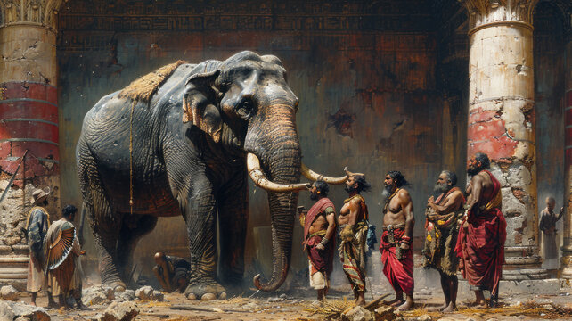 the famous story of the elephant ans six blind ment. each blind man touches a different part of the elephant's body,generative ai