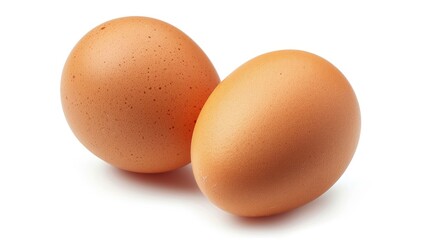 Two fresh eggs on a plain white background separated with a clipping path